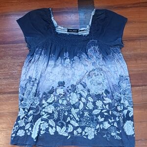 Axcess Navy and White Floral Top Y2k- Size 2X